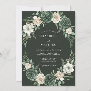 Dark Green Moody Botanical Wedding Invitation
