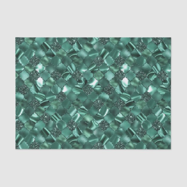 Dark Green Moroccan Quatrefoil Pattern Tissue Paper (Front)