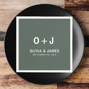 Dark Green   Moss Minimalist Modern Scandi Wedding Napkin