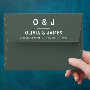 Dark Green   Moss Minimalist Scandi Modern Wedding Envelope
