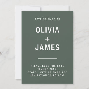Dark Green   Moss Minimalist Scandi Modern Wedding Save The Date