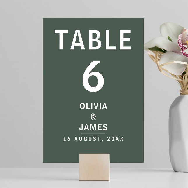 Dark Green | Moss Minimalist Scandi Modern Wedding Table Number (Creator Uploaded)