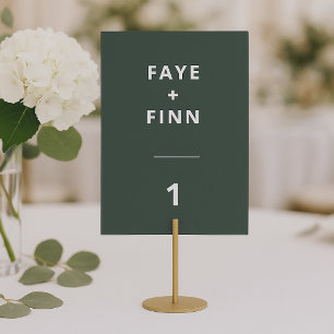 Dark Green   Moss Minimalist Scandi Modern Wedding Table Number