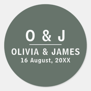 Dark Green Moss Modern Minimalist Scandi Wedding Classic Round Sticker