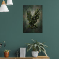 Dark Green Mossy Eagle Forest Fantasy Art Poster |