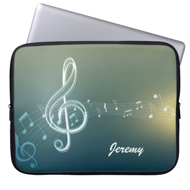 Dark Green Music Notes and Custom Monogram Laptop Sleeve (Front)