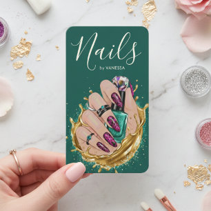Dark Green Nail Art Studio Manicurist Artist Chic Business Card