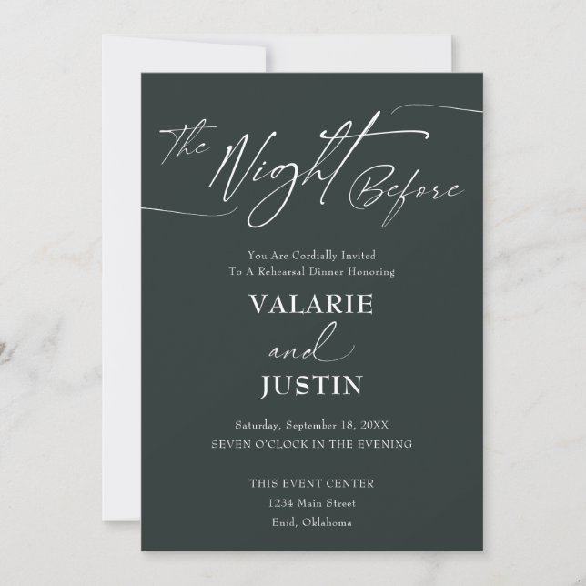Dark Green Night Before Wedding Rehearsal Dinner Invitation (Front)