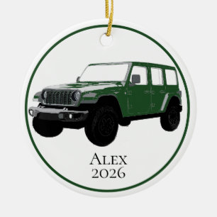 Dark Green Off-Road Utility Vehicle 7 slot grille Ceramic Tree Decoration