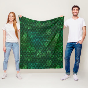 Dark Green Ombre & Sparkles Dragon Scales Fleece Blanket