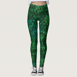 Dark Green Ombre & Sparkles Dragon Scales Leggings