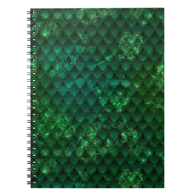 Dark Green Ombre & Sparkles Dragon Scales Notebook (Front)