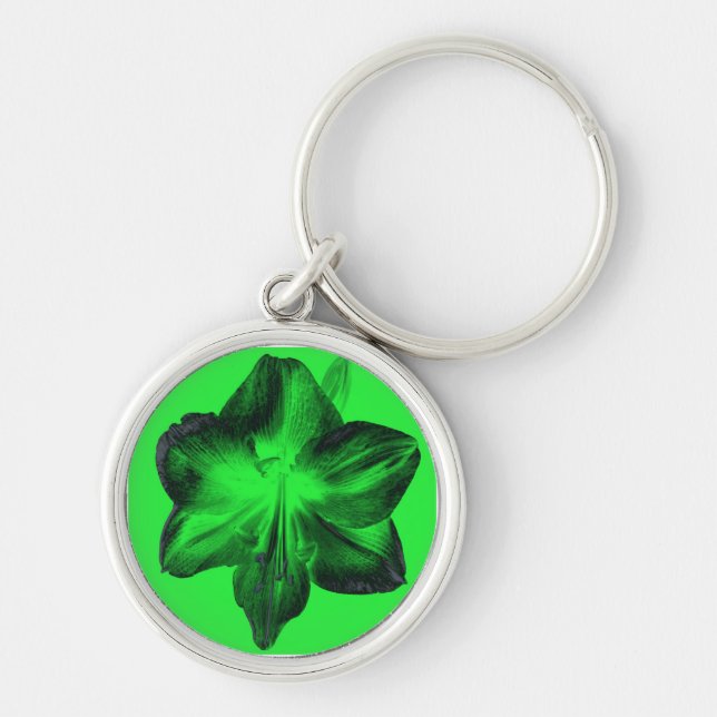 Dark Green on Light Green Amaryllis Key Ring (Front)