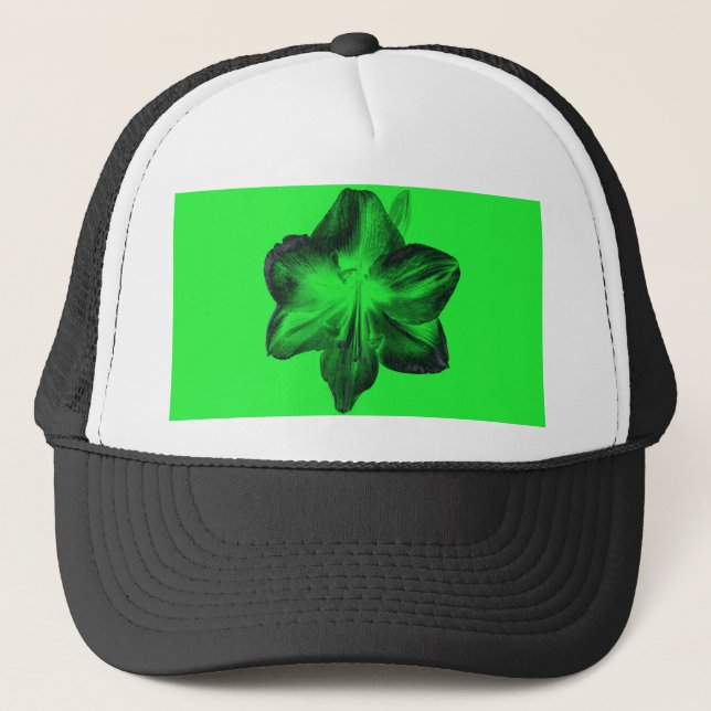 Dark Green on Light Green Amaryllis Trucker Hat (Front)