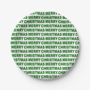 Dark Green on White Christmas Typography Paper Plate