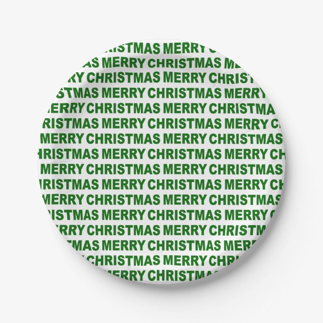 Dark Green on White Christmas Typography Paper Plate (Front)