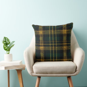 DARK GREEN & ORANGE IRISH PLAID PATTERN CUSHION