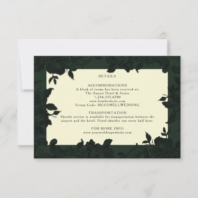 Dark green ornate floral wedding details (Front)