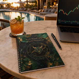 Dark Green Paint Grunge Bull Design Notebook