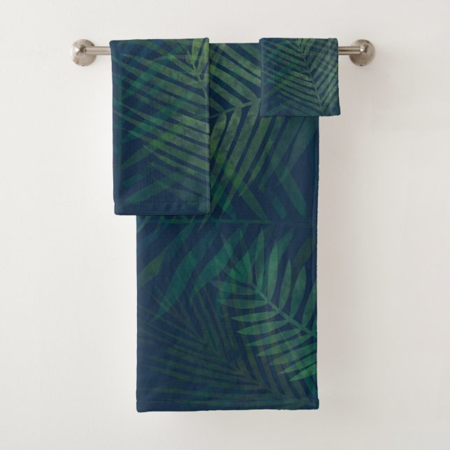 Dark Green Palm Leaves Bath Towel Set – Tropical (Insitu)