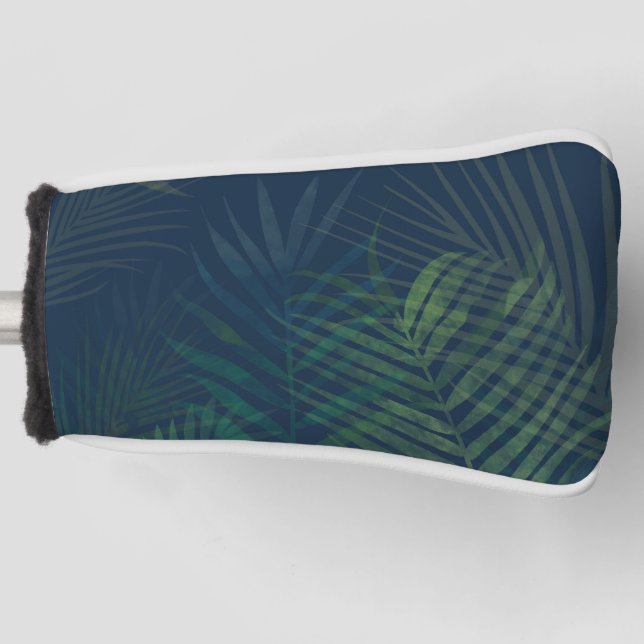 Dark Green Palm Leaves Golf Head Cover – Tropical  (Front)