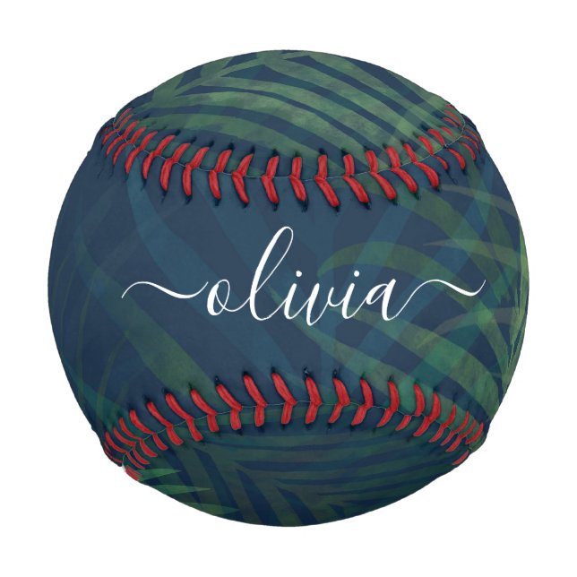 Dark green palms leaves pattern baseball (Front)