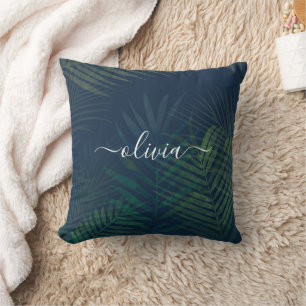 Dark green palms leaves pattern cushion