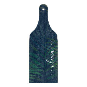 Dark green palms leaves pattern cutting board