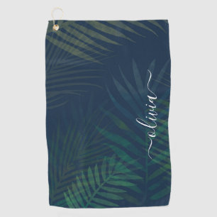 Dark green palms leaves pattern golf towel