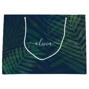 Dark green palms leaves pattern large gift bag