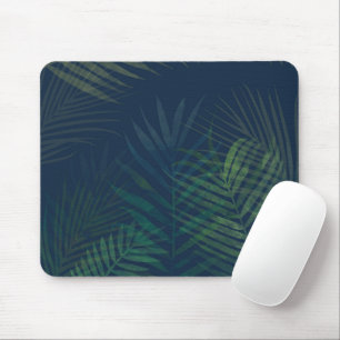 Dark green palms leaves pattern mouse mat