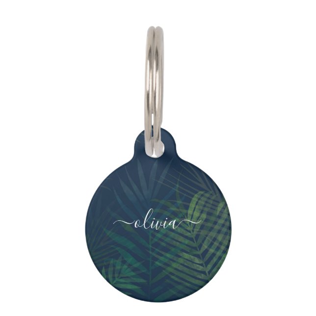 Dark green palms leaves pattern pet tag (Front)