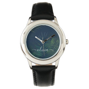 Dark green palms leaves pattern watch