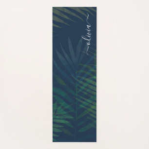 Dark green palms leaves pattern yoga mat