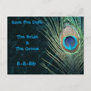 Dark Green Peacock Feathers Save the Date Announcement Postcard