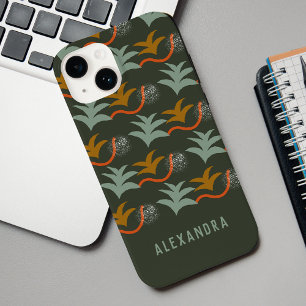 Dark Green Personalised Name Abstract Art Pattern Case-Mate iPhone 14 Case