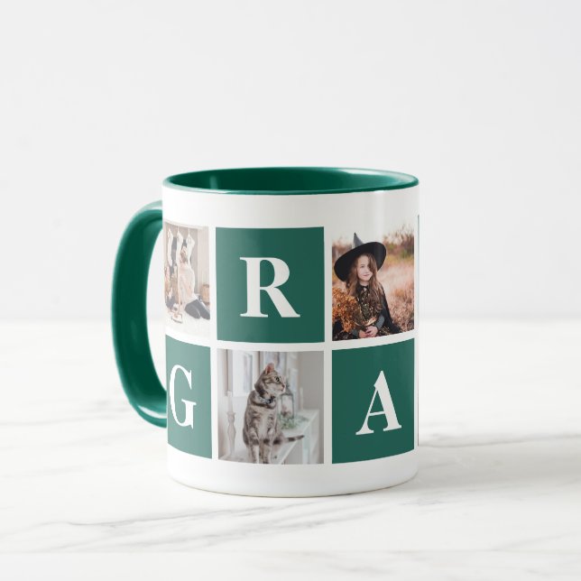 Dark Green Photo Collage Mug for Grandparents (Front Left)