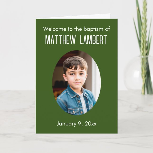 Dark Green Photo Front Polka-Dot Folded Baptism Programme (Front)