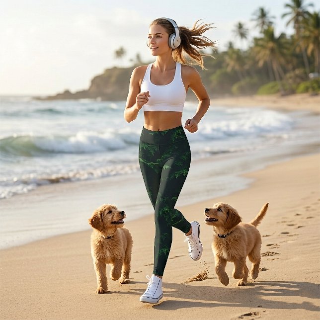 Dark Green Pine Branch Leggings (Leggings)