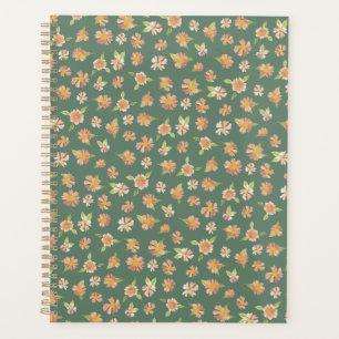 Dark Green Pink Floral Pattern Planner