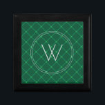 Dark green plaid festive custom monogram flask gift box<br><div class="desc">Elegant winter holidays gift,  dark green plaid pattern,  round frame personalised monogram,  christmas green checkers tiles</div>