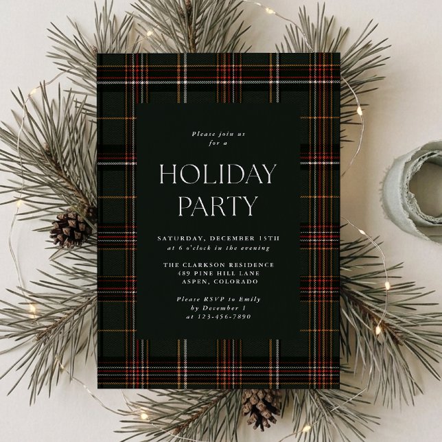 Dark Green Plaid Holiday Party Invitation (Creator Uploaded)