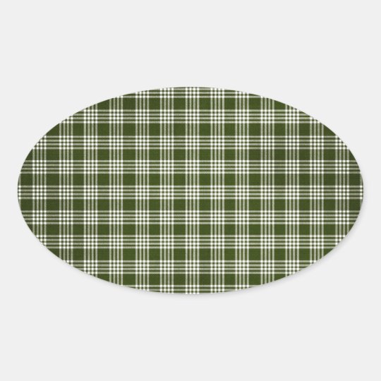 Dark Green Plaid Oval Sticker