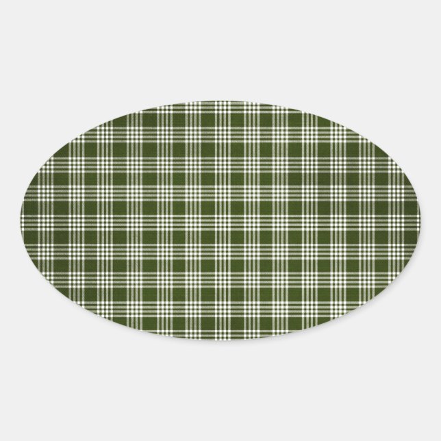 Dark Green Plaid Oval Sticker (Front)