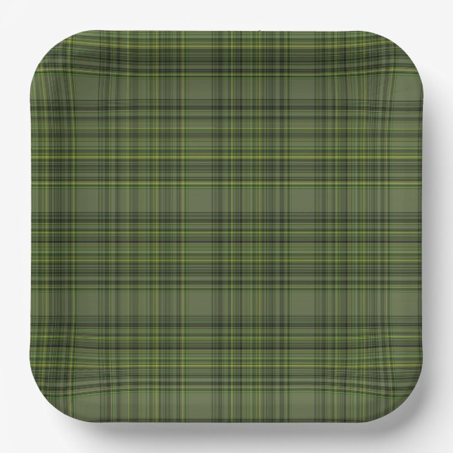 Dark Green Plaid (viats) Paper Plates (Front)