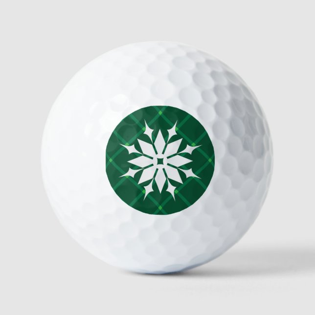 Dark green plaid winter holidays snowflake  golf balls (Front)