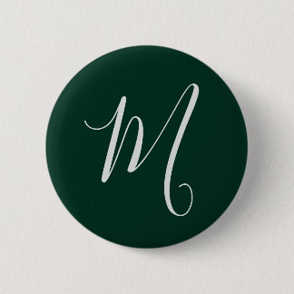 Dark Green Plain Elegant Modern Own Name Monogram 6 Cm Round Badge