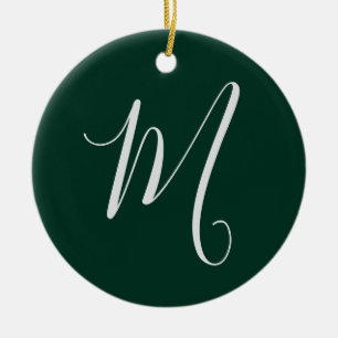 Dark Green Plain Elegant Modern Own Name Monogram Ceramic Tree Decoration