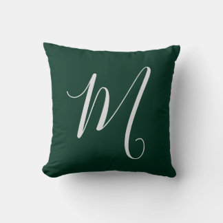 Dark Green Plain Elegant Modern Own Name Monogram Cushion