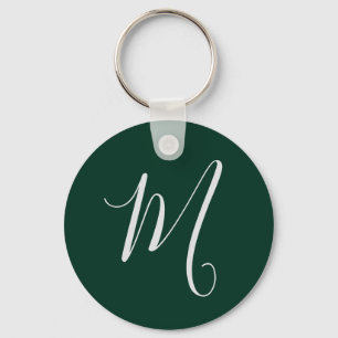 Dark Green Plain Elegant Modern Own Name Monogram Key Ring
